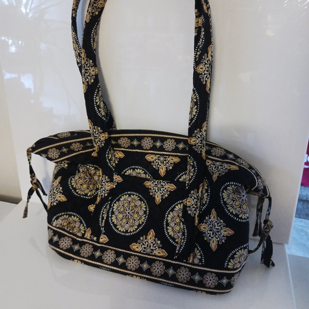 Stephanie Dawn Yellow and Black Floral Quilted Tote Bag